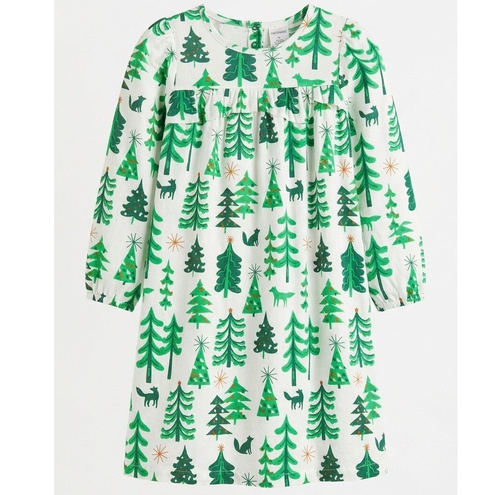 Nordstrom Girls Christmas Tree Fox Nightgown Green White Size 6 AC459971LG